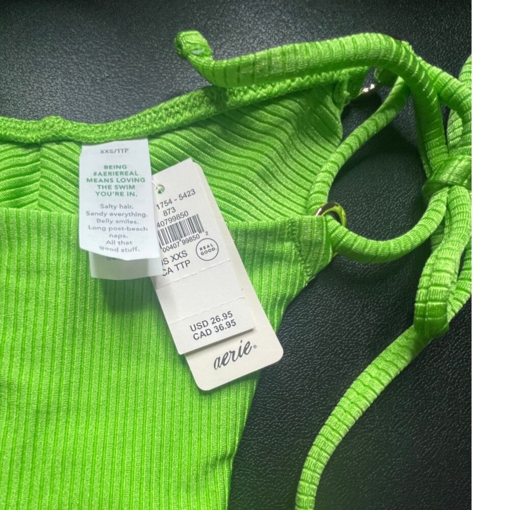 Aerie Lime Green Cheekiest RIbbed Bikini Bottoms Size XXS New - Picture 4 of 6